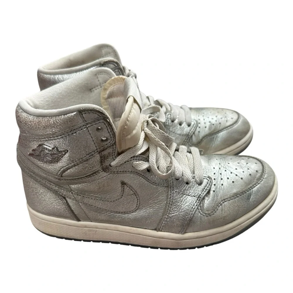 Nike Air‎ Jordan 1 High Top Silver Metallic Fashion Sneakers Shoes